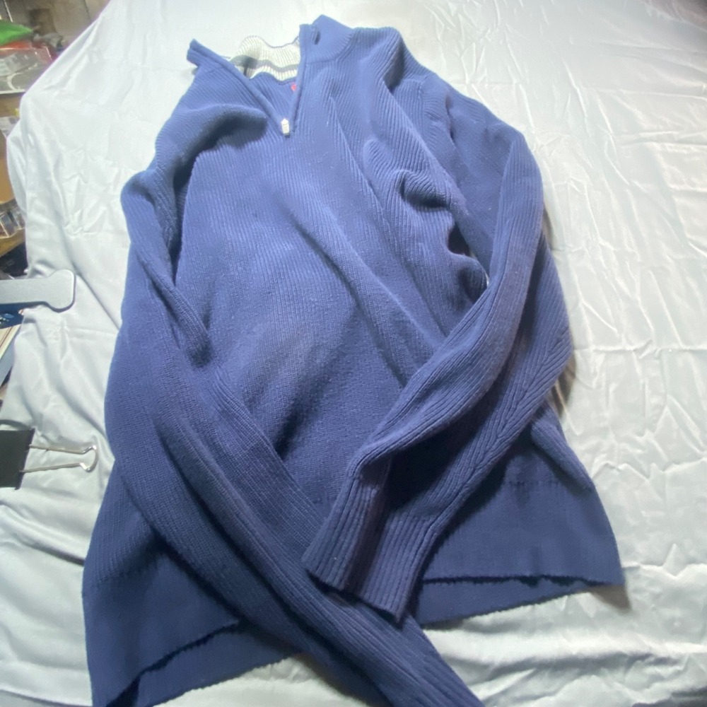 Izod Men's Blue Rib Knit Quarter Zip Sweater Size Large Cotton Blend Pullover - Picture 3 of 5